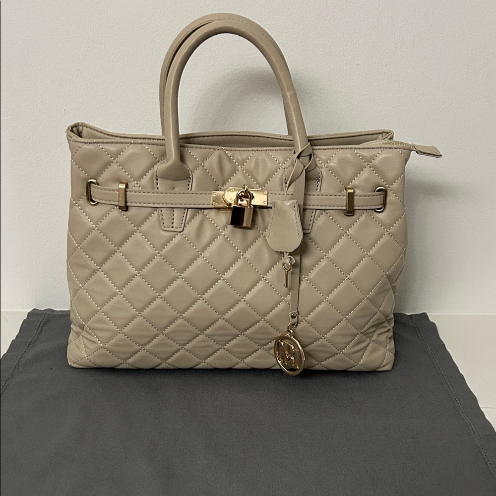 Badgley Mischka Studion Vegan Quilted Beige Satchel